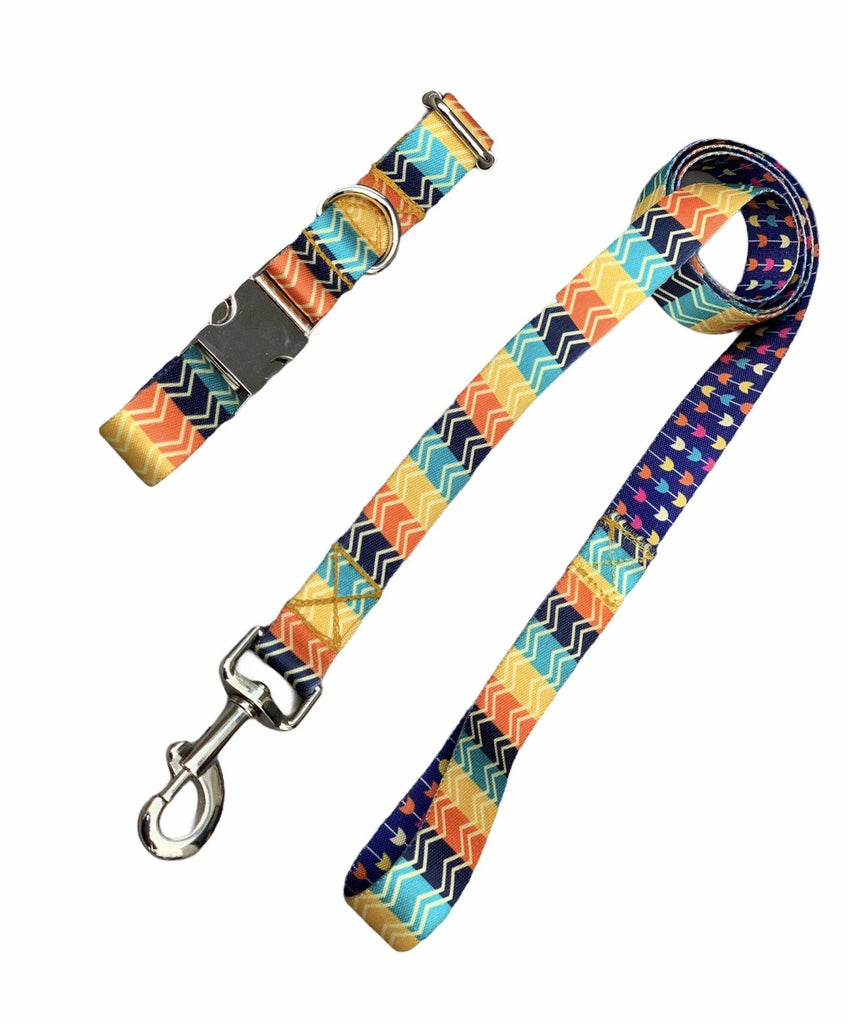 Lines & Tulips Patterned Collar & Leash Set - Bark N' Bones By Bella