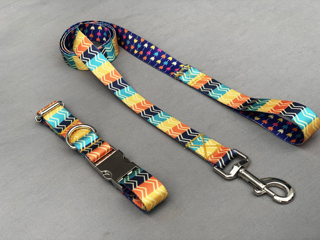Lines & Tulips Patterned Collar & Leash Set - Bark N' Bones By Bella
