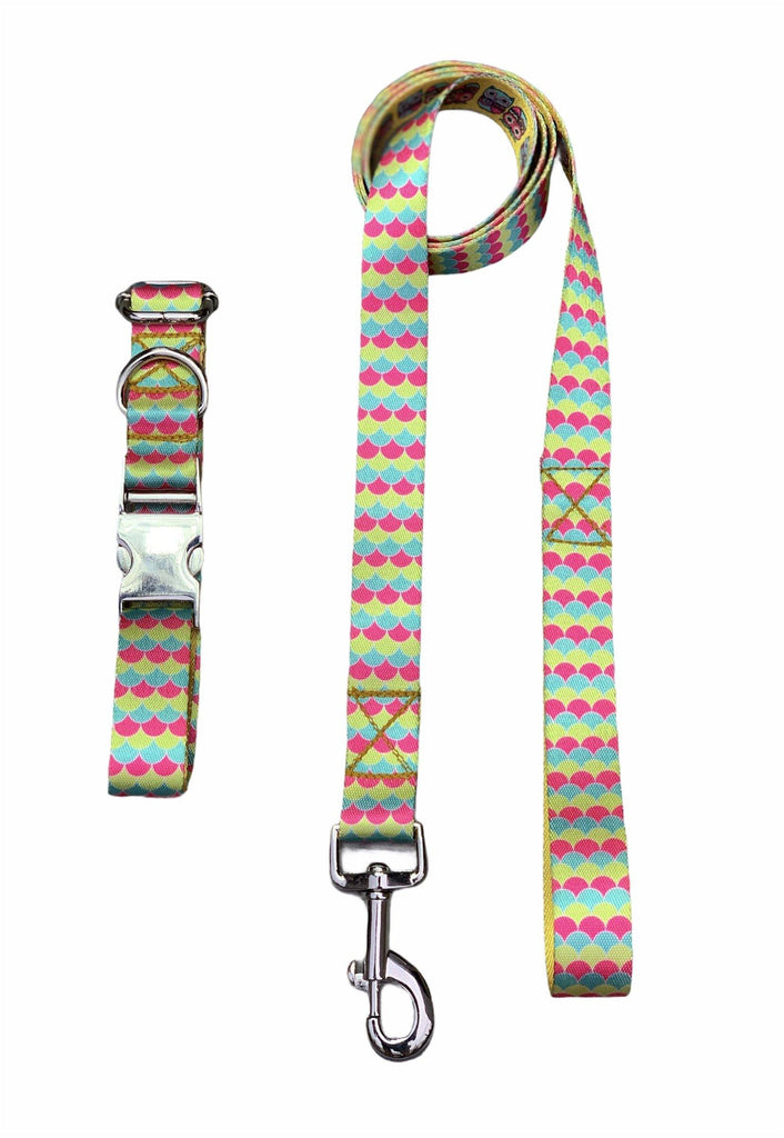 Pop Fins Patterned Collar & Leash Set - Bark N' Bones By Bella